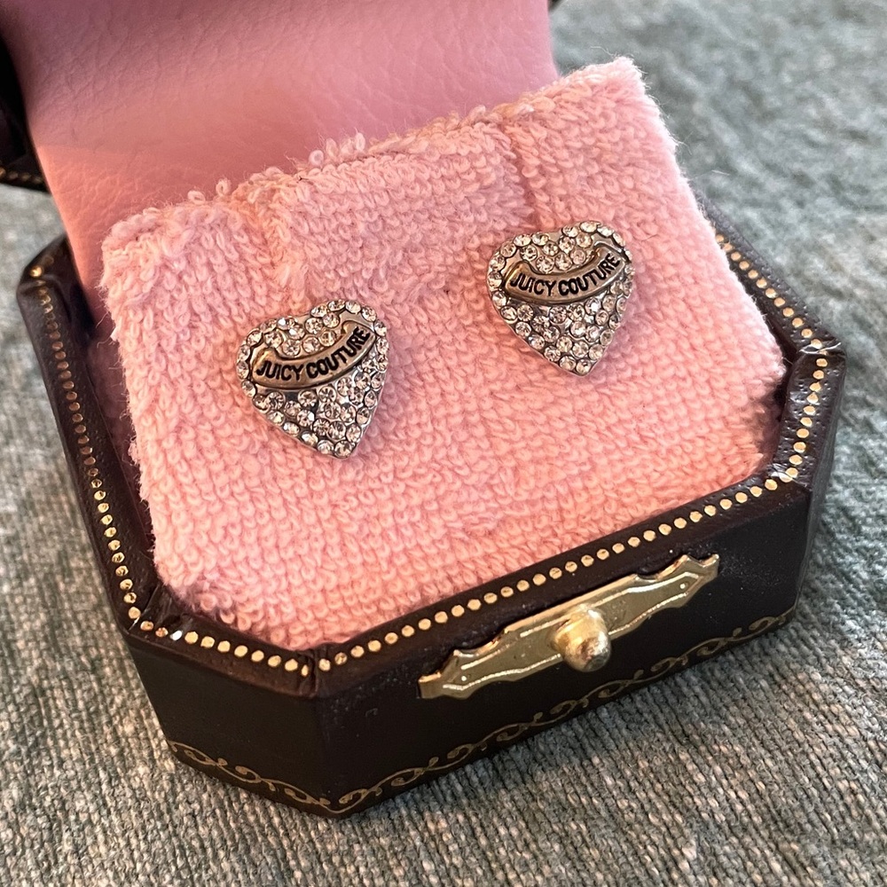 Juicy Couture Crystal Pave Heart Studded Earrings